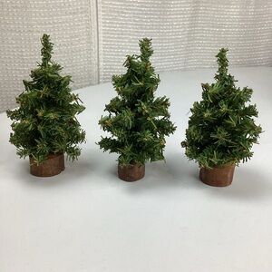 3 Artificial trees with wood bases 7” for Holiday Christmas Village